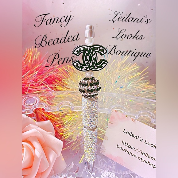 Fancy beaded pen/fancy pen/ silver and black  beads/gifts ideas/rhinestone pen - Picture 1 of 7